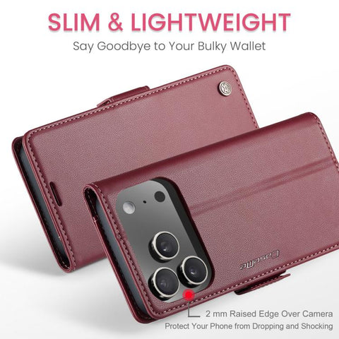 CaseMe 023 Butterfly Buckle Litchi Texture RFID Anti-theft Leather Phone Case, For iPhone 18 Pro Max / 17 Pro Max, For iPhone 17e / 16e