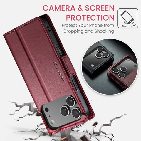 CaseMe 023 Butterfly Buckle Litchi Texture RFID Anti-theft Leather Phone Case, For iPhone 18 Pro Max / 17 Pro Max, For iPhone 17e / 16e