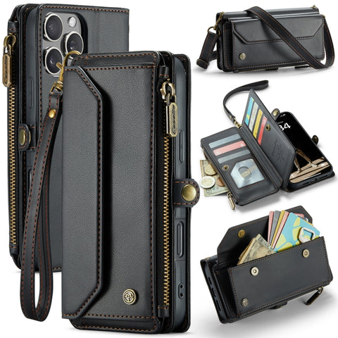 CaseMe C36 Card Slots Zipper Wallet RFID Anti-theft Leather Phone Case, For iPhone Duo, For iPhone 17, For iPhone Air, For iPhone 16 Pro Max, For iPhone 16 Pro, For iPhone 16 Plus, For iPhone 16, For iPhone 18 Pro / 17 Pro                              ...