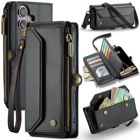 CaseMe C36 Card Slots Zipper Wallet RFID Anti-theft Leather Phone Case, For iPhone Duo, For iPhone 17, For iPhone Air, For iPhone 16 Pro Max, For iPhone 16 Pro, For iPhone 16 Plus, For iPhone 16, For iPhone 18 Pro / 17 Pro                              ...