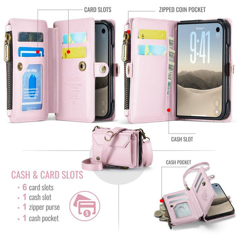 CaseMe C36 Card Slots Zipper Wallet RFID Anti-theft Leather Phone Case, For iPhone Duo, For iPhone 17, For iPhone Air, For iPhone 16 Pro Max, For iPhone 16 Pro, For iPhone 16 Plus, For iPhone 16, For iPhone 18 Pro / 17 Pro                              ...