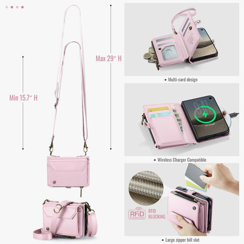 CaseMe C36 Card Slots Zipper Wallet RFID Anti-theft Leather Phone Case, For iPhone Duo, For iPhone 17, For iPhone Air, For iPhone 16 Pro Max, For iPhone 16 Pro, For iPhone 16 Plus, For iPhone 16, For iPhone 18 Pro / 17 Pro                              ...