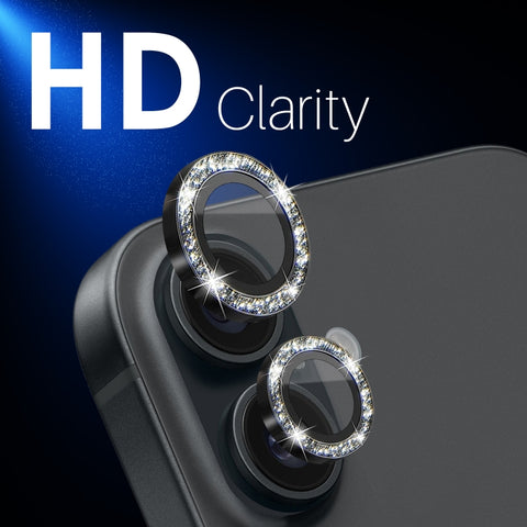 NORTHJO Glitter Camera Lens Protector Tempered Glass Metal Ring Film, For iPhone 16 / 16 Plus