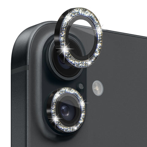 NORTHJO Glitter Camera Lens Protector Tempered Glass Metal Ring Film, For iPhone 16 / 16 Plus