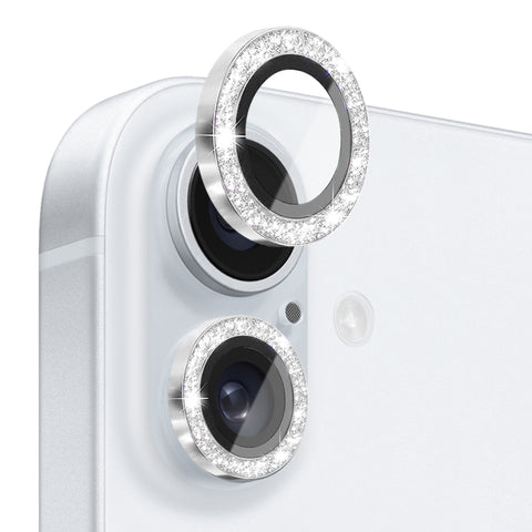 NORTHJO Glitter Camera Lens Protector Tempered Glass Metal Ring Film, For iPhone 16 / 16 Plus