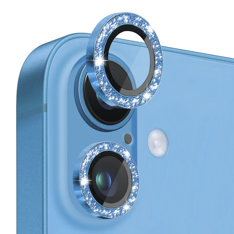 NORTHJO Glitter Camera Lens Protector Tempered Glass Metal Ring Film, For iPhone 16 / 16 Plus