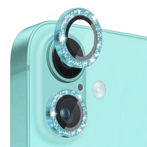 NORTHJO Glitter Camera Lens Protector Tempered Glass Metal Ring Film, For iPhone 16 / 16 Plus