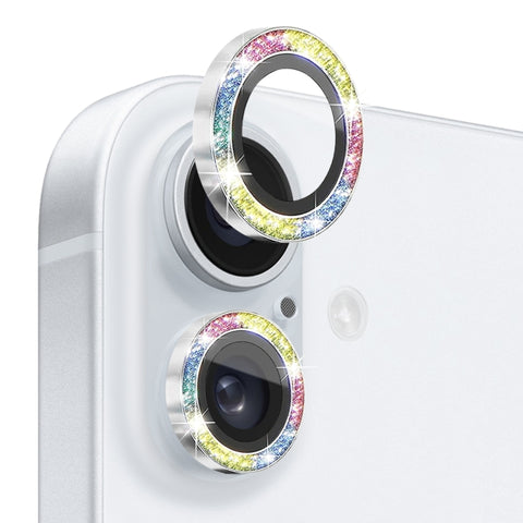 NORTHJO Glitter Camera Lens Protector Tempered Glass Metal Ring Film, For iPhone 16 / 16 Plus