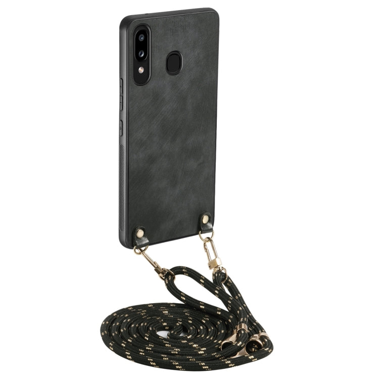 Vintage Leather PC Back Cover Phone Case with Crossbody Strap, For Samsung Galaxy A30 / A20