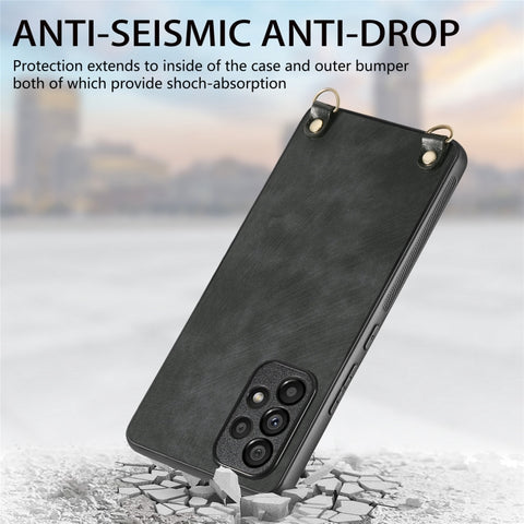 Vintage Leather PC Back Cover Phone Case with Crossbody Strap, For Samsung Galaxy A30 / A20
