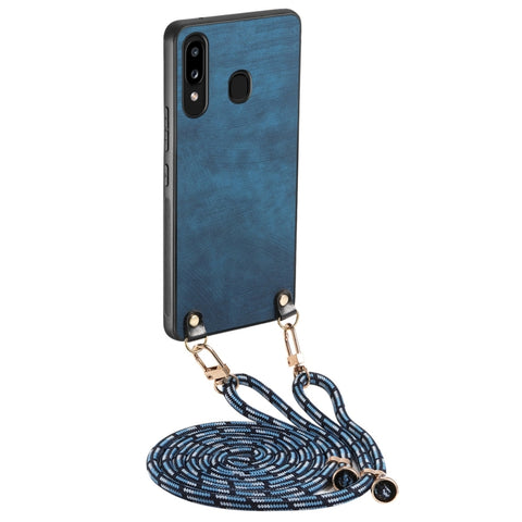 Vintage Leather PC Back Cover Phone Case with Crossbody Strap, For Samsung Galaxy A30 / A20