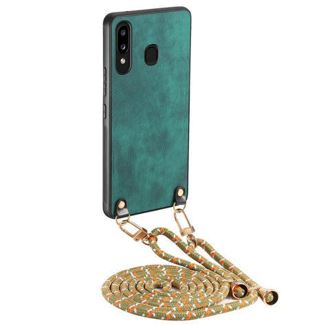 Vintage Leather PC Back Cover Phone Case with Crossbody Strap, For Samsung Galaxy A30 / A20