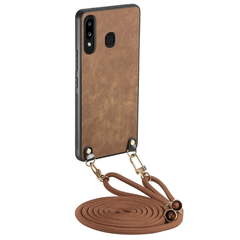 Vintage Leather PC Back Cover Phone Case with Crossbody Strap, For Samsung Galaxy A30 / A20