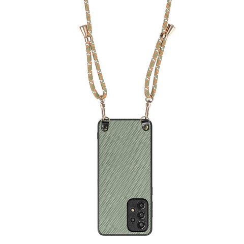 Carbon Fiber Texture Leather Back Cover Phone Case with Crossbody Strap, For Samsung Galaxy A30 / A20