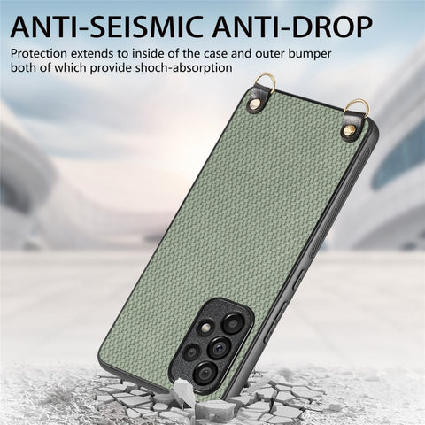 Carbon Fiber Texture Leather Back Cover Phone Case with Crossbody Strap, For Samsung Galaxy A30 / A20