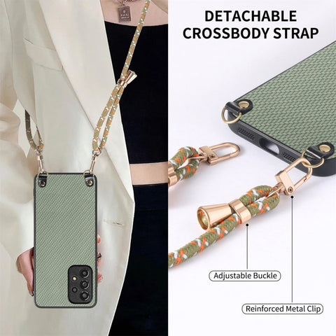 Carbon Fiber Texture Leather Back Cover Phone Case with Crossbody Strap, For Samsung Galaxy A30 / A20