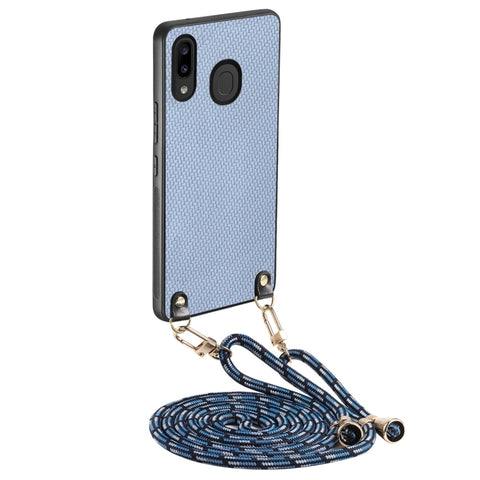 Carbon Fiber Texture Leather Back Cover Phone Case with Crossbody Strap, For Samsung Galaxy A30 / A20