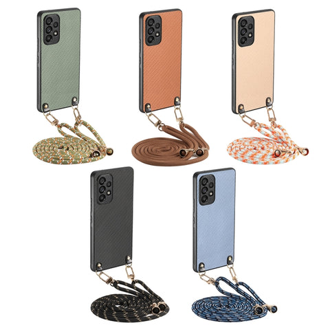 Carbon Fiber Texture Leather Back Cover Phone Case with Crossbody Strap, For Samsung Galaxy A30 / A20