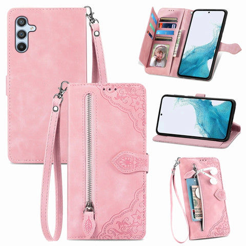 Embossed Flower Zipper Leather Phone Case, For Samsung Galaxy A57 5G, For Samsung Galaxy A37 5G, For Samsung Galaxy S25 Edge 5G, For Samsung Galaxy A56 5G, For Samsung Galaxy A26 5G, For Samsung Galaxy A36 5G, For Samsung Galaxy S25 5G                 ...