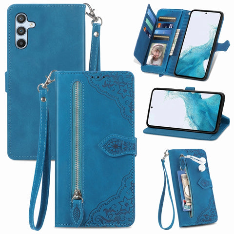 Embossed Flower Zipper Leather Phone Case, For Samsung Galaxy A57 5G, For Samsung Galaxy A37 5G, For Samsung Galaxy S25 Edge 5G, For Samsung Galaxy A56 5G, For Samsung Galaxy A26 5G, For Samsung Galaxy A36 5G, For Samsung Galaxy S25 5G                 ...