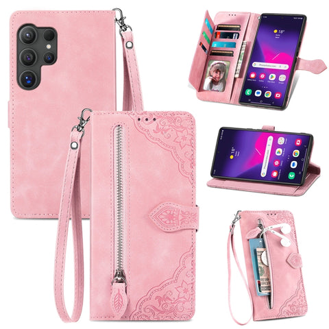 Embossed Flower Zipper Leather Phone Case, For Samsung Galaxy A57 5G, For Samsung Galaxy A37 5G, For Samsung Galaxy S25 Edge 5G, For Samsung Galaxy A56 5G, For Samsung Galaxy A26 5G, For Samsung Galaxy A36 5G, For Samsung Galaxy S25 5G                 ...