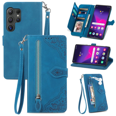 Embossed Flower Zipper Leather Phone Case, For Samsung Galaxy A57 5G, For Samsung Galaxy A37 5G, For Samsung Galaxy S25 Edge 5G, For Samsung Galaxy A56 5G, For Samsung Galaxy A26 5G, For Samsung Galaxy A36 5G, For Samsung Galaxy S25 5G                 ...