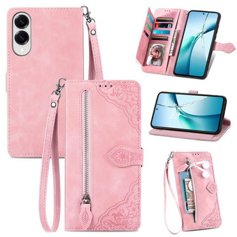 Embossed Flower Zipper Leather Phone Case, For Samsung Galaxy A57 5G, For Samsung Galaxy A37 5G, For Samsung Galaxy S25 Edge 5G, For Samsung Galaxy A56 5G, For Samsung Galaxy A26 5G, For Samsung Galaxy A36 5G, For Samsung Galaxy S25 5G                 ...