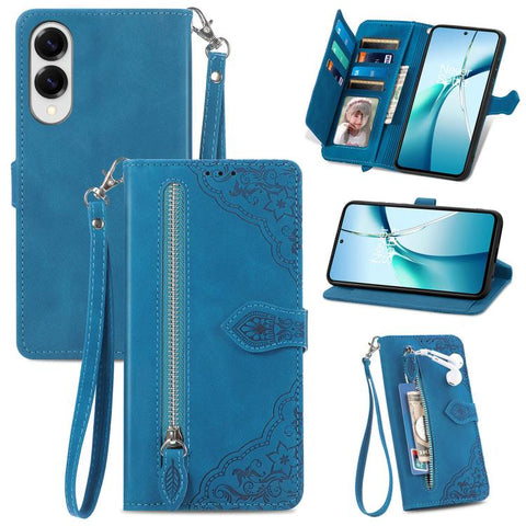 Embossed Flower Zipper Leather Phone Case, For Samsung Galaxy A57 5G, For Samsung Galaxy A37 5G, For Samsung Galaxy S25 Edge 5G, For Samsung Galaxy A56 5G, For Samsung Galaxy A26 5G, For Samsung Galaxy A36 5G, For Samsung Galaxy S25 5G                 ...