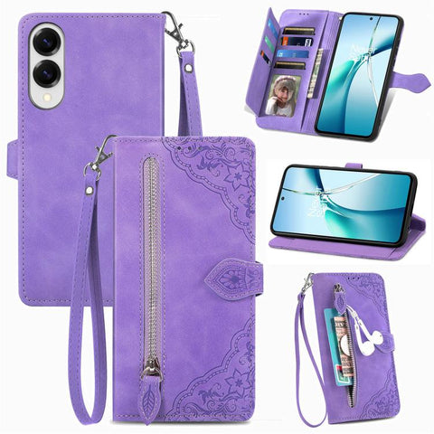 Embossed Flower Zipper Leather Phone Case, For Samsung Galaxy A57 5G, For Samsung Galaxy A37 5G, For Samsung Galaxy S25 Edge 5G, For Samsung Galaxy A56 5G, For Samsung Galaxy A26 5G, For Samsung Galaxy A36 5G, For Samsung Galaxy S25 5G                 ...