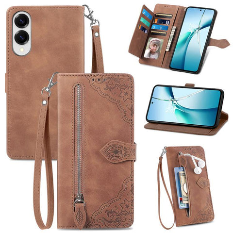 Embossed Flower Zipper Leather Phone Case, For Samsung Galaxy A57 5G, For Samsung Galaxy A37 5G, For Samsung Galaxy S25 Edge 5G, For Samsung Galaxy A56 5G, For Samsung Galaxy A26 5G, For Samsung Galaxy A36 5G, For Samsung Galaxy S25 5G                 ...