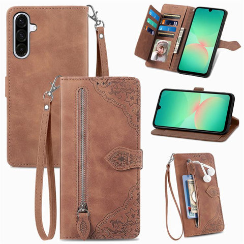 Embossed Flower Zipper Leather Phone Case, For Samsung Galaxy A57 5G, For Samsung Galaxy A37 5G, For Samsung Galaxy S25 Edge 5G, For Samsung Galaxy A56 5G, For Samsung Galaxy A26 5G, For Samsung Galaxy A36 5G, For Samsung Galaxy S25 5G                 ...