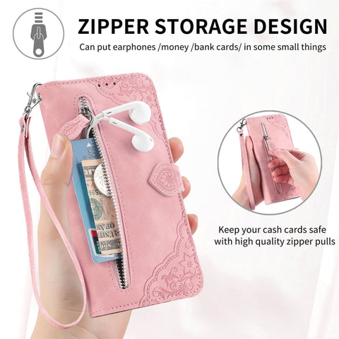 Embossed Flower Zipper Leather Phone Case, For Samsung Galaxy A57 5G, For Samsung Galaxy A37 5G, For Samsung Galaxy S25 Edge 5G, For Samsung Galaxy A56 5G, For Samsung Galaxy A26 5G, For Samsung Galaxy A36 5G, For Samsung Galaxy S25 5G                 ...