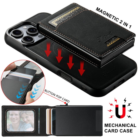 Suteni H19 Litchi Grain 2-in-1 MagSafe Removable Card Box Back Phone Case, For iPhone 12 Pro, For iPhone 17e / 16e