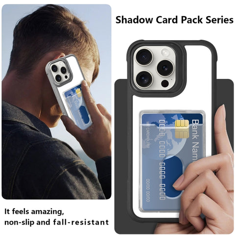 Electroplated Card Bag Acrylic Hybrid TPU Phone Case, For iPhone 18 Pro / 17 Pro, For iPhone 18 Pro Max, For iPhone 17 Pro Max, For iPhone 17, For iPhone 17 Air, For iPhone 16 Pro Max