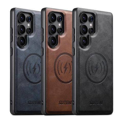 Suteni G5 Cowhide Leather Magnetic Phone Case, For Samsung Galaxy S26 Ultra 5G, For Samsung Galaxy S25 Ultra 5G, For Samsung Galaxy S24 Ultra 5G, For Samsung Galaxy S23 Ultra 5G, For Samsung Galaxy S22 Ultra 5G