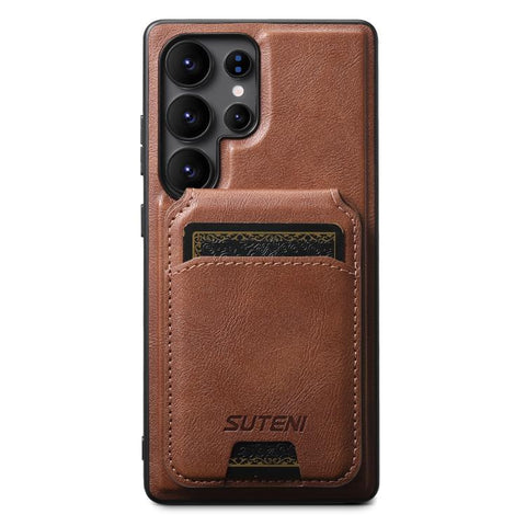 Suteni M5 Magnetic Card Bag MagSafe Cowhide Texture Leather Phone Case, For Samsung Galaxy S26 Ultra 5G, For Samsung Galaxy S25 Ultra 5G, For Samsung Galaxy S24 Ultra 5G, For Samsung Galaxy S23 Ultra 5G, For Samsung Galaxy S22 Ultra 5G