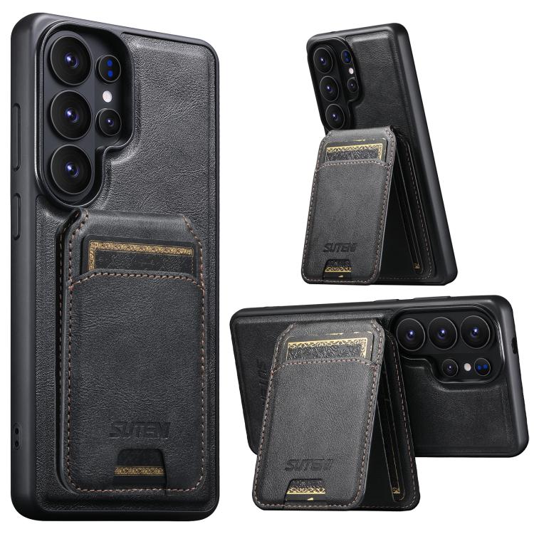 Suteni M5 Magnetic Card Bag MagSafe Cowhide Texture Leather Phone Case, For Samsung Galaxy S26 Ultra 5G, For Samsung Galaxy S25 Ultra 5G, For Samsung Galaxy S24 Ultra 5G, For Samsung Galaxy S23 Ultra 5G, For Samsung Galaxy S22 Ultra 5G