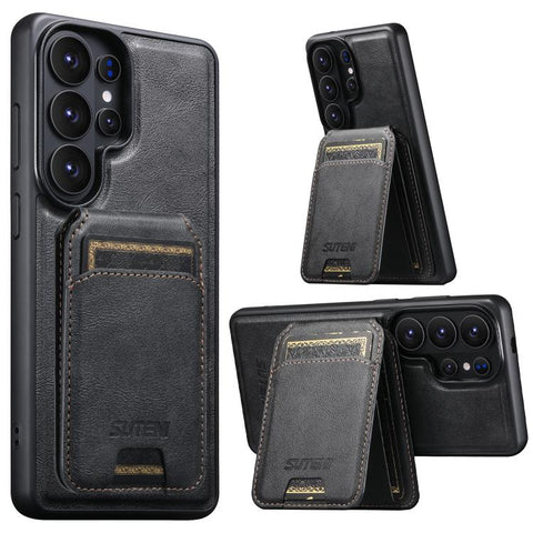 Suteni M5 Magnetic Card Bag MagSafe Cowhide Texture Leather Phone Case, For Samsung Galaxy S26 Ultra 5G, For Samsung Galaxy S25 Ultra 5G, For Samsung Galaxy S24 Ultra 5G, For Samsung Galaxy S23 Ultra 5G, For Samsung Galaxy S22 Ultra 5G