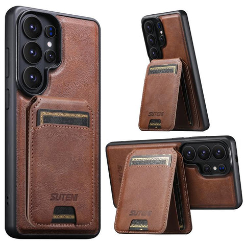 Suteni M5 Magnetic Card Bag MagSafe Cowhide Texture Leather Phone Case, For Samsung Galaxy S26 Ultra 5G, For Samsung Galaxy S25 Ultra 5G, For Samsung Galaxy S24 Ultra 5G, For Samsung Galaxy S23 Ultra 5G, For Samsung Galaxy S22 Ultra 5G