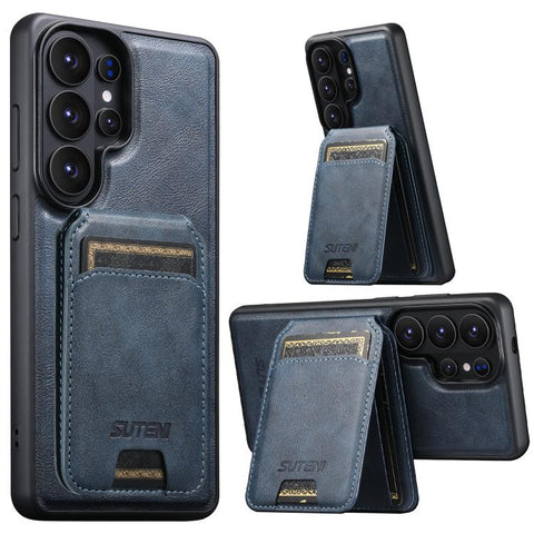 Suteni M5 Magnetic Card Bag MagSafe Cowhide Texture Leather Phone Case, For Samsung Galaxy S26 Ultra 5G, For Samsung Galaxy S25 Ultra 5G, For Samsung Galaxy S24 Ultra 5G, For Samsung Galaxy S23 Ultra 5G, For Samsung Galaxy S22 Ultra 5G