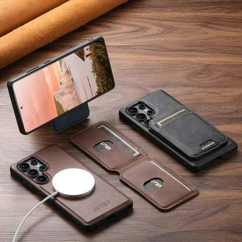 Suteni M5 Magnetic Card Bag MagSafe Cowhide Texture Leather Phone Case, For Samsung Galaxy S26 Ultra 5G, For Samsung Galaxy S25 Ultra 5G, For Samsung Galaxy S24 Ultra 5G, For Samsung Galaxy S23 Ultra 5G, For Samsung Galaxy S22 Ultra 5G