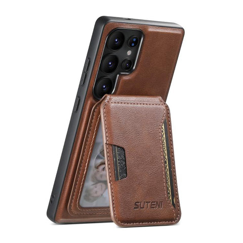 Suteni M3 Card Bag MagSafe Cowhide Texture Leather Phone Case, For Samsung Galaxy S26 Ultra 5G, For Samsung Galaxy S25 Ultra 5G, For Samsung Galaxy S24 Ultra 5G, For Samsung Galaxy S23 Ultra 5G, For Samsung Galaxy S22 Ultra 5G
