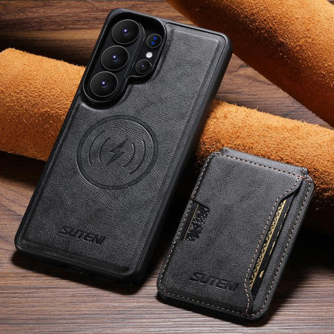 Suteni M3 Card Bag MagSafe Cowhide Texture Leather Phone Case, For Samsung Galaxy S26 Ultra 5G, For Samsung Galaxy S25 Ultra 5G, For Samsung Galaxy S24 Ultra 5G, For Samsung Galaxy S23 Ultra 5G, For Samsung Galaxy S22 Ultra 5G