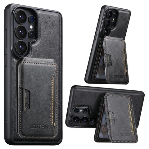 Suteni M3 Card Bag MagSafe Cowhide Texture Leather Phone Case, For Samsung Galaxy S26 Ultra 5G, For Samsung Galaxy S25 Ultra 5G, For Samsung Galaxy S24 Ultra 5G, For Samsung Galaxy S23 Ultra 5G, For Samsung Galaxy S22 Ultra 5G