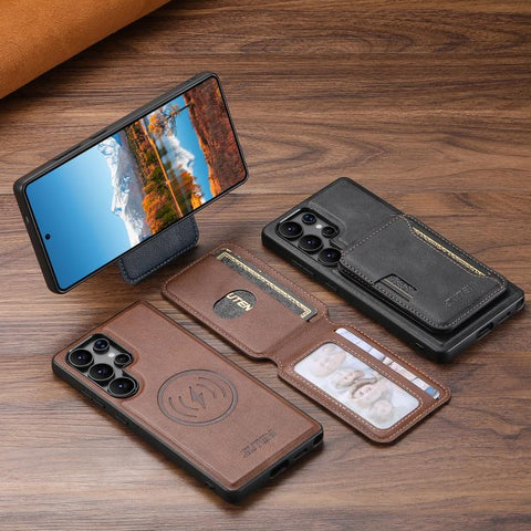 Suteni M3 Card Bag MagSafe Cowhide Texture Leather Phone Case, For Samsung Galaxy S26 Ultra 5G, For Samsung Galaxy S25 Ultra 5G, For Samsung Galaxy S24 Ultra 5G, For Samsung Galaxy S23 Ultra 5G, For Samsung Galaxy S22 Ultra 5G
