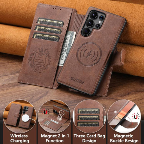 Suteni Q05 2-in-1 Multi-function Detachable Wallet MagSafe Phone Case, For Samsung Galaxy S26 Ultra 5G, For Samsung Galaxy S25 Ultra 5G, For Samsung Galaxy S24 Ultra 5G, For Samsung Galaxy S23 Ultra 5G, For Samsung Galaxy S22 Ultra 5G