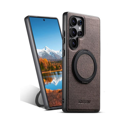 Suteni G3 360 Rotation Holder MagSafe Denim Leather Back Phone Case, For Samsung Galaxy S26 Ultra 5G, For Samsung Galaxy S25 Ultra 5G, For Samsung Galaxy S24 Ultra 5G, For Samsung Galaxy S23 Ultra 5G, For Samsung Galaxy S22 Ultra 5G