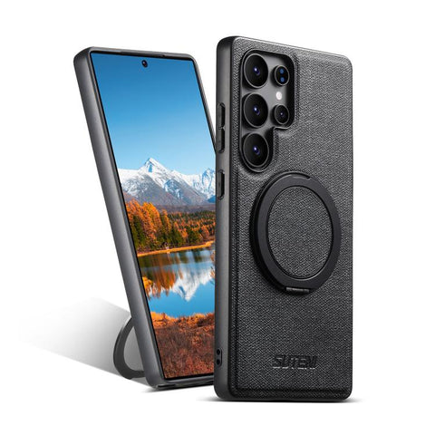 Suteni G3 360 Rotation Holder MagSafe Denim Leather Back Phone Case, For Samsung Galaxy S26 Ultra 5G, For Samsung Galaxy S25 Ultra 5G, For Samsung Galaxy S24 Ultra 5G, For Samsung Galaxy S23 Ultra 5G, For Samsung Galaxy S22 Ultra 5G