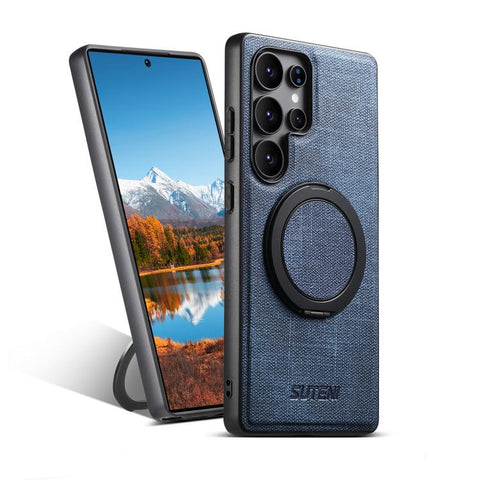 Suteni G3 360 Rotation Holder MagSafe Denim Leather Back Phone Case, For Samsung Galaxy S26 Ultra 5G, For Samsung Galaxy S25 Ultra 5G, For Samsung Galaxy S24 Ultra 5G, For Samsung Galaxy S23 Ultra 5G, For Samsung Galaxy S22 Ultra 5G