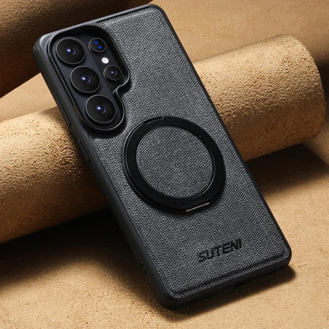 Suteni G3 360 Rotation Holder MagSafe Denim Leather Back Phone Case, For Samsung Galaxy S26 Ultra 5G, For Samsung Galaxy S25 Ultra 5G, For Samsung Galaxy S24 Ultra 5G, For Samsung Galaxy S23 Ultra 5G, For Samsung Galaxy S22 Ultra 5G